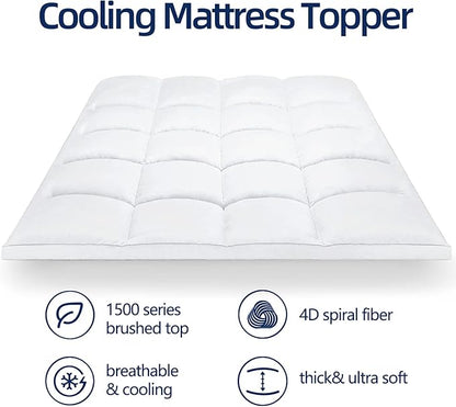 Mattress Topper California King for Back Pain, Extra Thick Mattress Pad Cover, Plush Pillow Top, Deep Elastic Pocket, White