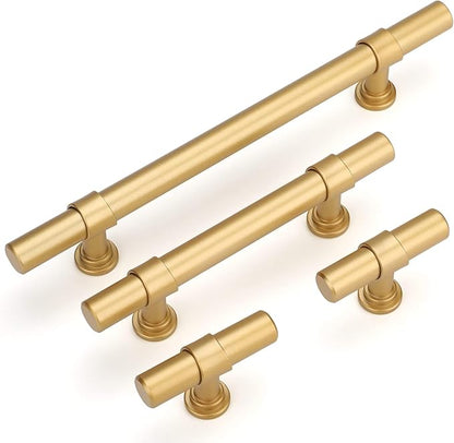 LONTAN 35 Pack Gold Cabinet Knobs Matte Gold Kitchen Cabinet Knobs for Dresser Drawers Brushed Gold T-bar Hardware for Dresser Bathroom