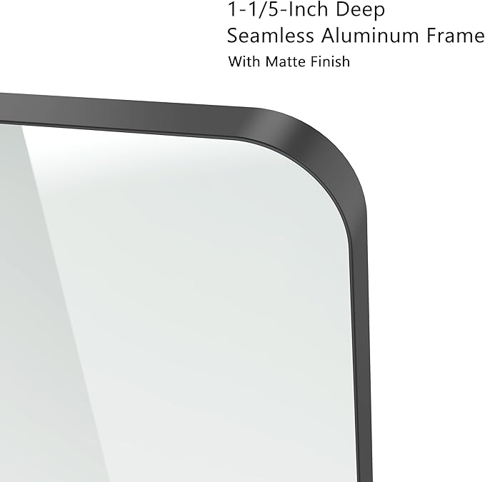 VocalStar Black Metal Framed Bathroom Mirror for Wall, 16 x 24 Inch Rounded Rectangle Matte Black Bathroom Vanity Mirror Farmhouse, 1/4-inch Shatterproof Glass | Ultra-Flush Hanging