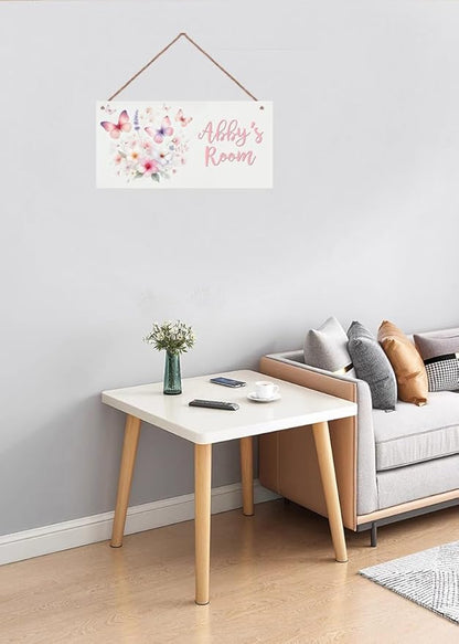Personalized Sign - Sweet Flowers and Butterfly Door Sign & Wall Art - Nice Sign for Nursery Decor, Kids' Room Decor, Door Signs, Wall Hangers For Girls Bedroom