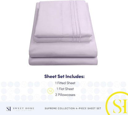 Queen Size Bed Sheets - Breathable Luxury Sheets with Full Elastic & Secure Corner Straps Built In - 1800 Supreme Collection Extra Soft Deep Pocket Bedding Set, Sheet Set, Queen, Lilac