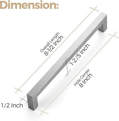Ravinte 10 Pack 8 Inch Kitchen Square Cabinet Handles Satin Nickel Pulls Brushed Nickel Kitchen Cabinet Hardware Handles for Cupboard Drawer Pulls