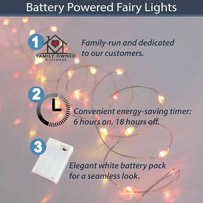 QBIS Battery Powered Fairy Lights for Bedroom, 40 LED Lights, Battery Operated String Lights for Christmas, Halloween Decorations, 6hr Timer Mode, Red, Orange, Yellow Fairy Lights