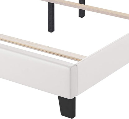 FURINNO Pessac PU Leather Upholstered Platform, Queen, White,FB19821QWH