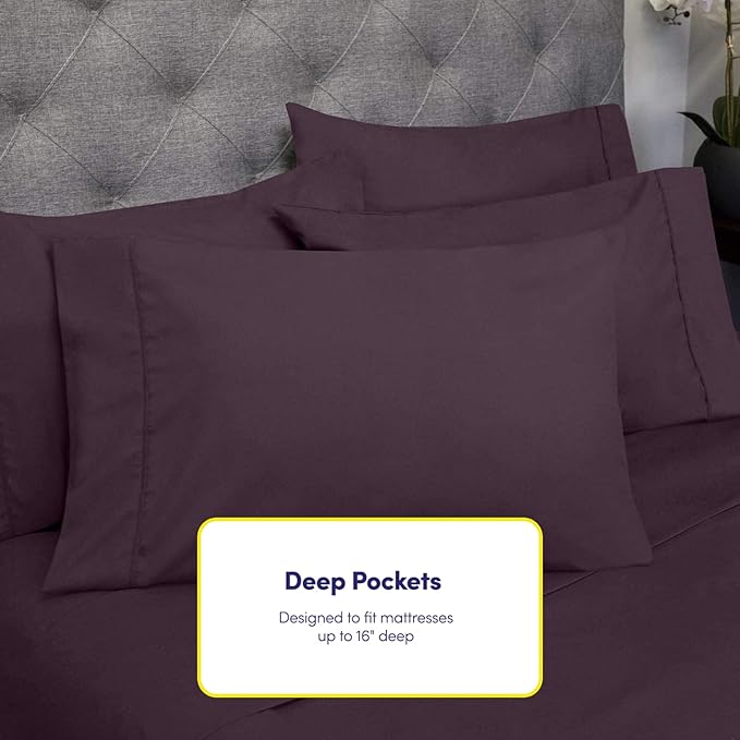 Sweet Home Collection 6 Piece 1500 Supreme Collection Brushed Microfiber Deep Pocket Sheet Set-2 Extra Pillow Cases, Great Value, Rv Short Queen, Purple