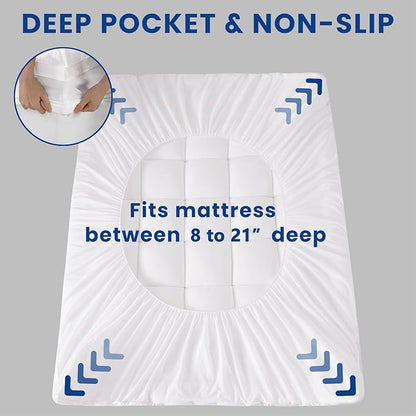 King Mattress Topper, Extra Thick Pillowtop, Cooling and Plush Mattress Pad Cover for Back Pain,Soft Mattress Protector Cover with 8-21 Inch Deep Pocket(78''x80'')