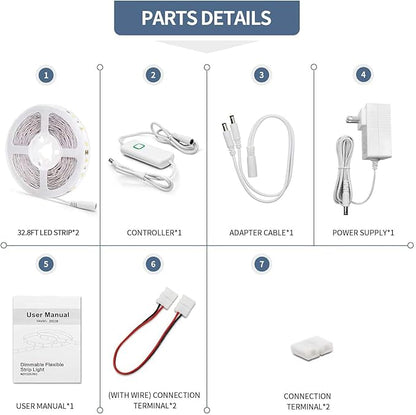 Led Strip Lights 65.6ft Warm White Dimmable Led Light Strip Flexible Rope Lights Kits with 24v Etl Power Supply, Adhesive Clips, Dimmer Switch and Connectors for Indoor Decor
