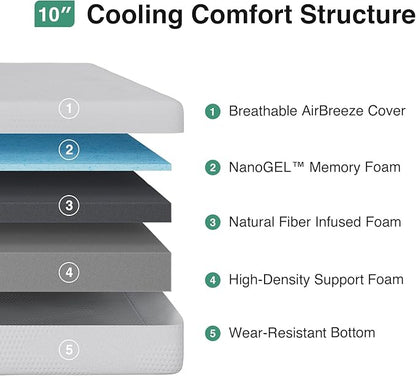 Novilla Twin Size Mattress, 10 Inch Twin Bed Mattress with Gel Memory Foam for Cooling Night Sleep & Pressure Relief, CertiPUR-US Certified