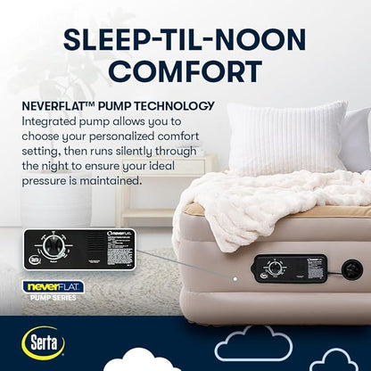 Serta Raised Air Mattress with Never Flat Pump | Luxury Inflatable Mattress with Built in Air Pump to Ensure a Good Night’s Rest | Heavy Duty Blow Up Mattress with Self Inflating Pump
