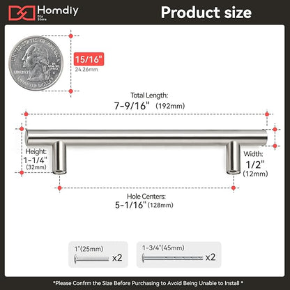 homdiy 100 Pack Brushed Nickel Cabinet Pulls - 5in Hole Centers Pulls Stainless Steel Kitchen Cabinet Handles Modern Drawer Pulls for Dresser Drawer Pulls, LS201BSS128-100