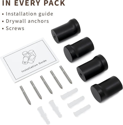 Wooden Black Wall Hooks - Pack of 4 - Wall Mounted Decorative Hook - Modern Wood Pegs for Hanging Hat, Coat, Towel - Purse and Backpack Hanger for Entryway