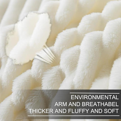 Richave Cuddly Blanket King Size,Premium Lightweight Anti-Static Fluffy Fleece Blanket with Striped Pattern for King Calking Bed, 90x108 Inches,Cream