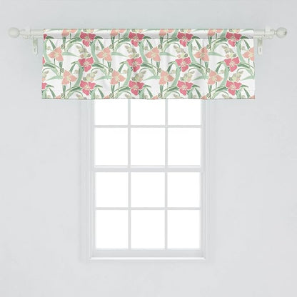 Lunarable Botanical Window Valance Pack of 2, Shabby Soft Tone Lily Blooms and Leaves Flower Pastel Beauty of Nature, Rod Pocket Curtain Valances for Kitchen Bedroom, 54" X 18", Green Pink
