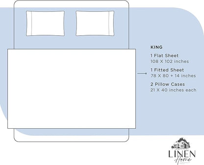 Linen Home 100% Cotton Percale Sheets King Size, Baby Blue, Deep Pocket, 4 Pieces Set - 1 Flat, 1 Deep Pocket Fitted Sheet and 2 Pillowcases, Crisp Cool and Strong Bed Linen