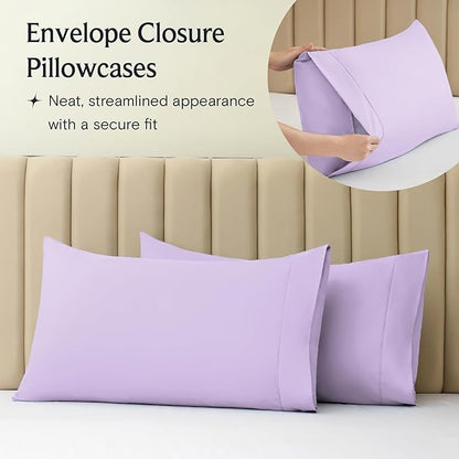 LuxClub 4 PC Full Sheet Set, Breathable Luxury Bed Sheets, Deep Pockets Wrinkle Free Cooling Bed Sheets Machine Washable Hotel Bedding Silky Soft - Lavender Full
