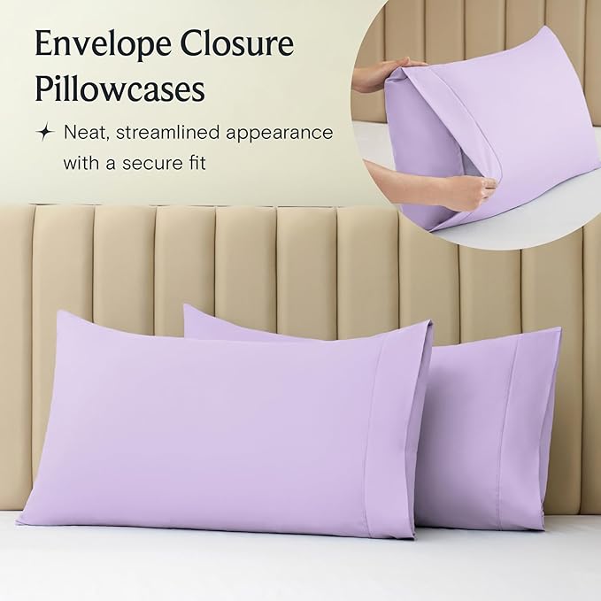 LuxClub Twin XL Sheets - Soft Twin Bed Sheets for-Boys-and-Girls-3 PC Deep Pockets Wrinkle Free-Kids-Fitted Sheets Machine Washable Hotel Bedding Silky Soft - Lavender Twin XL