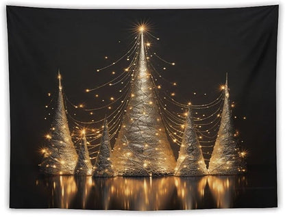 MaSiledy Wall Tapestries Silver Lighted Christmas Trees Tapestry Winter Christmas Tapestries for Bedroom Aesthetic Wall Hanging Decor Home Decoration for Bedroom Living Room Dorm 60"x80"