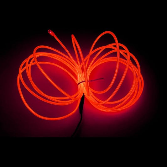 MaxLax EL Wire Red, 2M Portable Battery Pack Neon Light Strip 360° Cuttable Glowing Rope Lights for Parties, Halloween, DIY Decoration