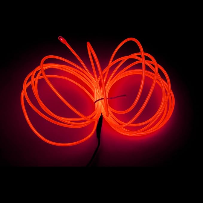 MaxLax EL Wire Red, 32.8ft/10m Portable Battery Pack Neon Light Strip 360° Cuttable Glowing Rope Lights for Parties, Halloween, DIY Decoration