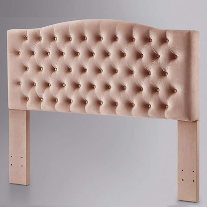 24KF Upholstered Tufted Button Velvet Headboard,Comfortable Fashional Headboard Queen/Full Size,Blush