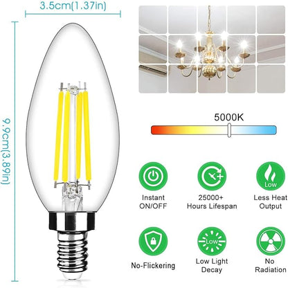 48-Pack Dimmable E12 LED Candelabra Bulbs 40Watt Equivalent, 5000K Daylight White, 450Lumens, 4W B11 Vintage Chandelier Light Bulbs, LED Filament Clear Glass Candle Lamp for Ceiling Fan Home Decor