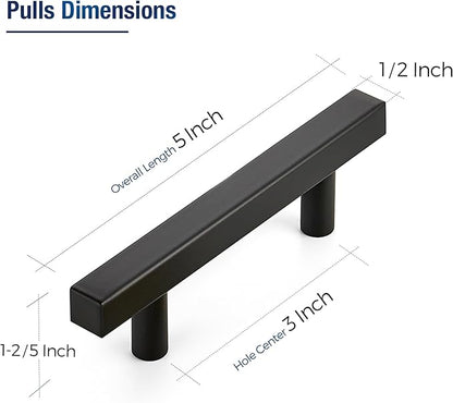 JOY DECOR 10 Pack 3 Inch Matte Black Square Cabinet Handles Stainless Steel Cabinet Hardware Pulls for Kitchen and Drawers with 5 Inch Overall Length
