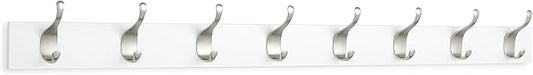 Amazon Basics Wall Mounted Modern Coat Rack with Versatile Storage Hooks, Rectangular, 8-Hook, White