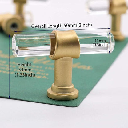 LONTAN 30 Pack Acrylic Kitchen Cabinet Knobs Gold Drawer Knobs Modern T Bar Clear Cabinet Door Handles White Kitchen Hardware for Dresser Bathroom,Zinc Alloy Base