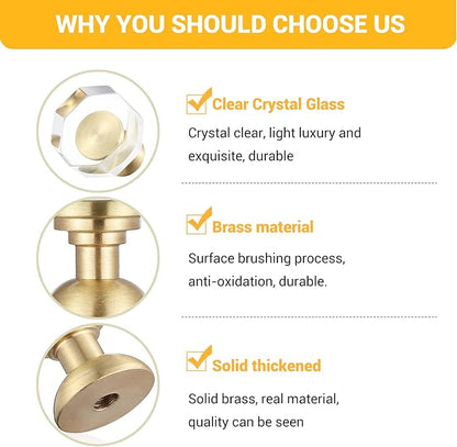 12-Pack 1-1/4-Inch Gold knob Dresser knobs White Cabinet Glass Crystal knobs Brass Drawer Polygonal Dresser Pulls, Drawer pulls