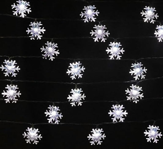 Solar Christmas Snowflake String Lights 36ft 60 LED 8 Modes Solar Fairy Outdoor Waterproof Powered String Lights for Garden Patio Yard Home Christmas Tree Parties(White-Snowflake-60LED)