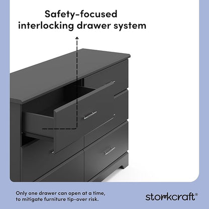 Storkcraft Brookside 6-Drawer Dresser (Gray) – GREENGUARD Gold Certified, Gray Dresser for Bedroom, Kids & Nursery Storage Chest, Safety Interlocking Drawers, Pre-Installed Tracks, Kids Chest