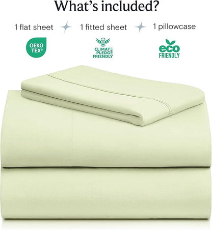 LuxClub 3 PC Sheet Set Bed Sheets Deep Pockets 16" Eco Friendly Wrinkle Free Cooling Machine Washable Hotel Bedding Silky Soft - Sage Green Twin XL