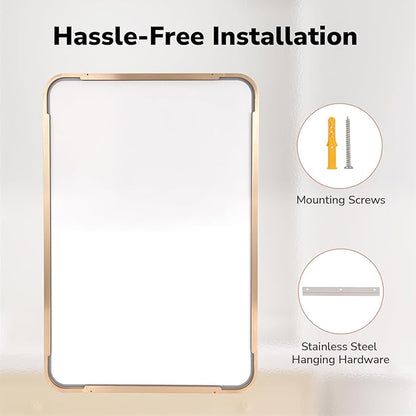 USHOWER Gold Bathroom Mirrors 24"x36" 2 Pack, Brushed Gold Rectangle Mirrors for Over Sink, Rounded Corner, Aluminum Frame, Anti-Rust, Tempered Glass, Horizontal or Vertical Mounted