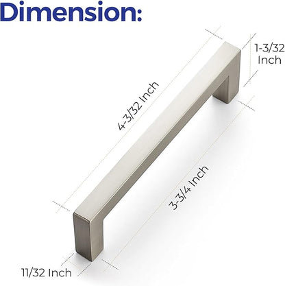 Ravinte 10 Pack Solid 3-3/4 Inch Center to Center Slim Square Bar Drawer Handles Cabinet Hardware - Brushed Nickel Kitchen Pulls