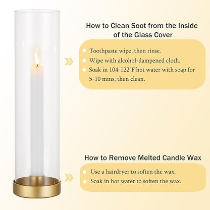 Romadedi Candlestick Candle Holders Hurricane Glass - 12 Inch Clear Gold Taper Candle Holders for Table Centerpiece Wedding Party Birthday Christmas Decor Home Decorations, Set of 2