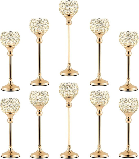 VINCIGANT Candle Holders for Tea Lights Wedding Table,Gold Crystal Candle Holders Candle Stick Holder Rhinestone Decorative Tray for Party Thanksgiving Gift