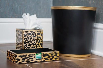 Jaye's Studio Mattie Oval Waste Basket for Bathroom Decorative, Gold Trim & Finish, Hand-Painted, Handcrafted Metal Wastebasket, Garbage Bin & Trash Bin for Bedroom, Office, 12" x 10" x 8" (Taupe)