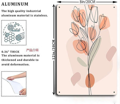 Metal Tin Signs Abstract Floral Line Art Poster Suitable for Home Bar Cafe Farmhouse Decoration8x12inch Tin Sign
