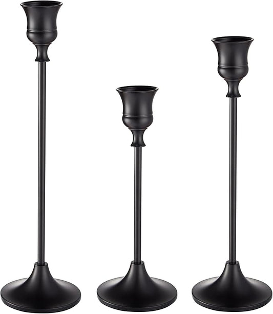 Black Candlestick Holders, Taper Candle Holders, Set of 3 Matte Black Candle Holder Set, Vintage Table Centerpiece for Wedding Christmas Holiday