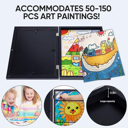 2-Pack Kids Art Frames - Changeable, 8.5x11 Picture Frame for Display, With Storage (Black)