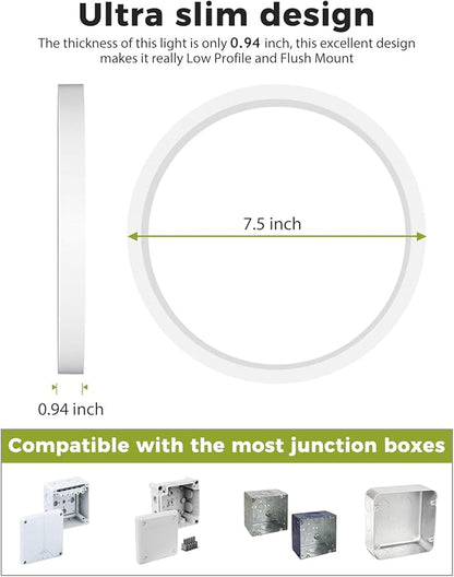 hepside 1Pack Dimmable Flush Mount Ceiling Light Fixture White, 3CCT Selectable 3000/4000/6500K Ceiling Lamp, 7.5INCH 15W 1500LM Low Profile Light for Bedroom, Kitchen, Bathroom, Hallway