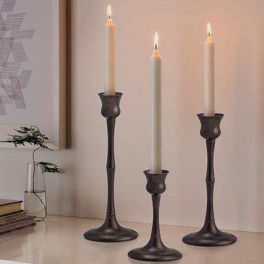 Candle Stick Candle Holder Set of 3 Metal Candlestick Holders Candle Stand Taper Candle Holders for Table Centerpiece Fireplace Mantle Decor, Ideal Gift for Wedding Thanksgiving Christmas Housewarming