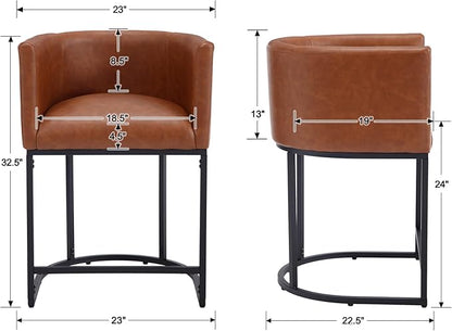 Modern Counter Height PU Leather Upholstered Bar Stool, 24" Kitchen Counter Island Stools Bar Chairs with Black Metal Frame, Brown