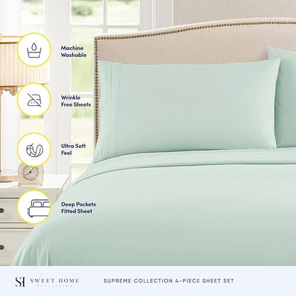 Twin XL Sheets - Breathable Luxury Sheets with Full Elastic & Secure Corner Straps Built In - 1800 Supreme Collection Extra Soft Deep Pocket Bedding Set, Sheet Set, Twin XL, Mint