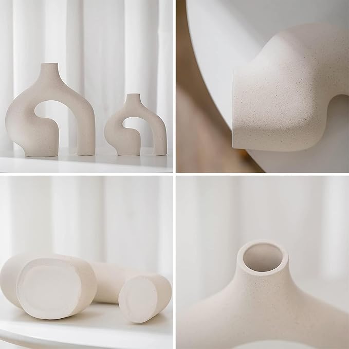 2 Pack White Vases - Home Decor - Ceramic Vases for Flowers, Centerpieces, Room Decor