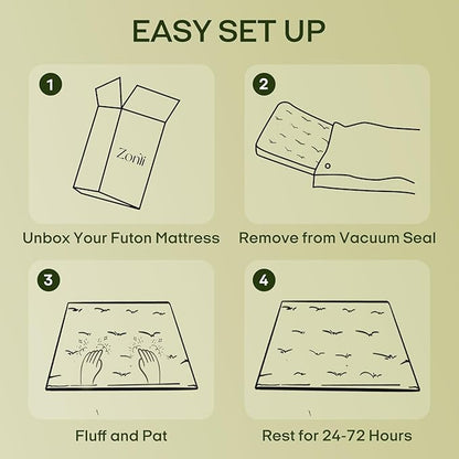 ZonLi Japanese Floor Futon Mattress Twin Size 39"x 80",100% Cotton 2.5'' Thicken Tatami Mattress,Foldable Sleeping Pad,Portable Dormitory Tatami Mat,Roll Up Floor Lounger Bed for Adult (Winter Moss)