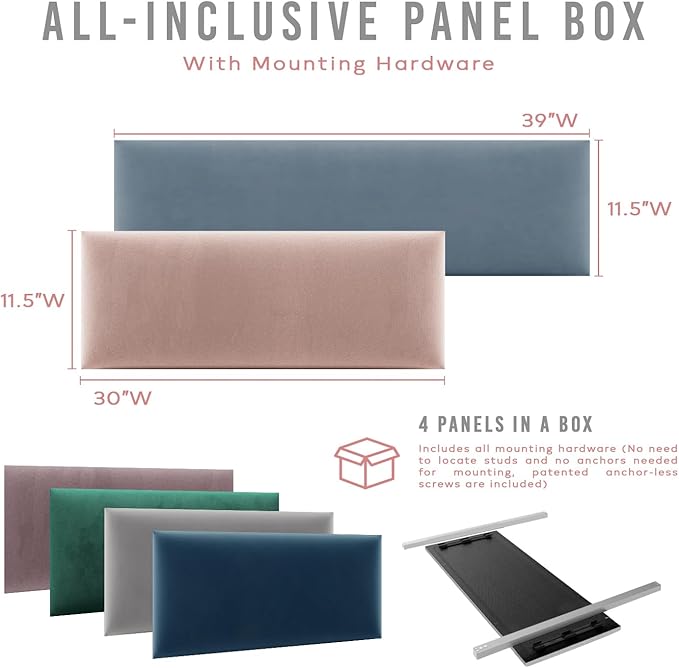 Vänt Upholstered Wall Panels - King/Cal King Size Wall Mounted Headboards - Micro Suede Grey - Twin/King Set of 4 Panels (Each Individual Panel 39"x11.5")