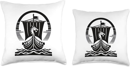 Viking Dragon Ship s Scandinavian Nordic Long Ship Throw Pillow