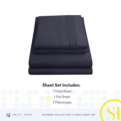Queen Size Bed Sheets - Breathable Luxury Sheets with Full Elastic & Secure Corner Straps Built In - 1800 Supreme Collection Extra Soft Deep Pocket Bedding, Sheet Set, EXTRA DEEP pocket - Queen, Navy