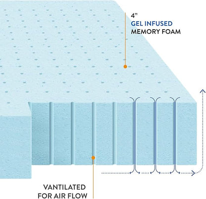 Best Price Mattress 4 Inch Ventilated Memory Foam Mattress Topper, Cooling Gel Infusion, CertiPUR-US Certified, Dorm Essentials, King